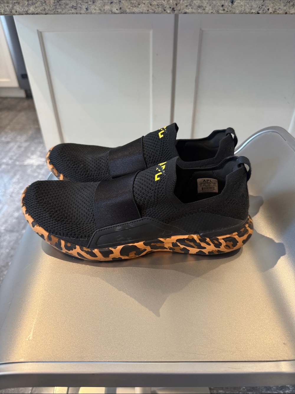 APL Black Slip-On Sneakers with Yellow Logo and Leopard Accent - Picture 4 of 8